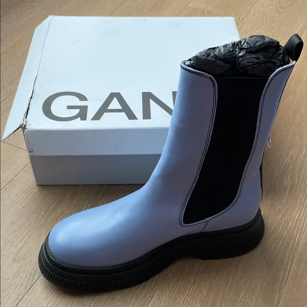 Ganni Light Blue and Black Chelsea Boots 44